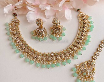 Anchal Faux Kundan Set - Mint