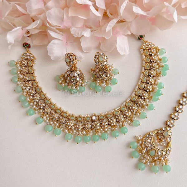 Anchal Faux Kundan Set - Mint