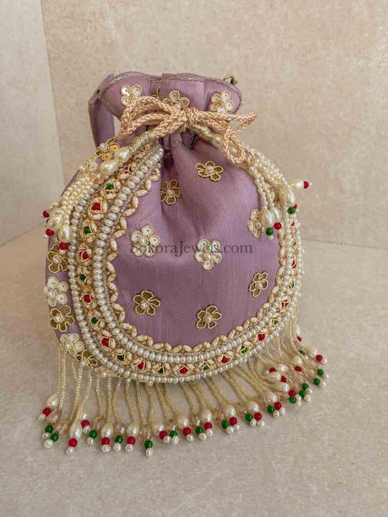 Raw Silk Bead Detail Potli Bag - 6 Colour Options - SOKORA JEWELSRaw Silk Bead Detail Potli Bag - 6 Colour Options