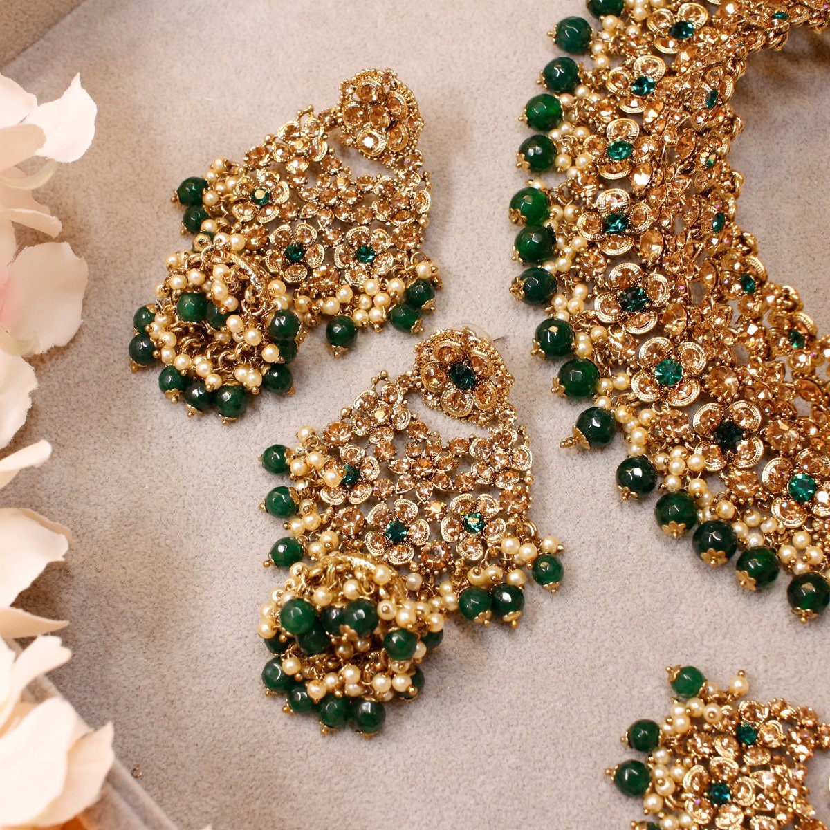 Bridal necklace set green colour deals