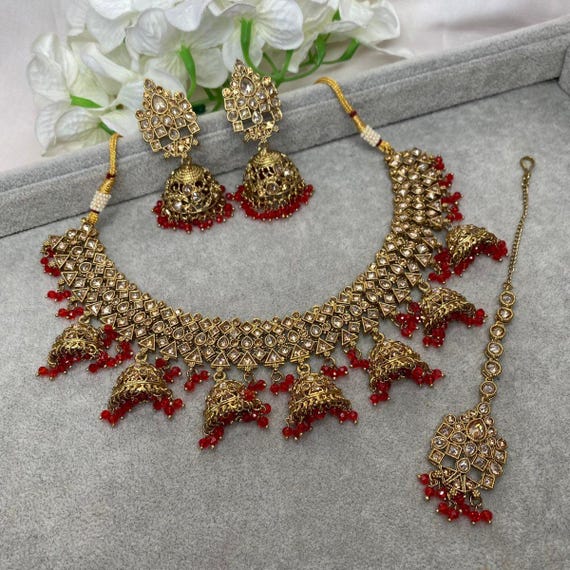 Jhumka set gold deals
