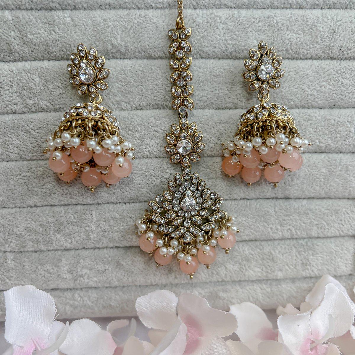 Shazmeen Small Earrings Tikka set Peach