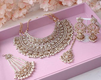 Deandra Bridal Double necklace set - Clear Crystal
