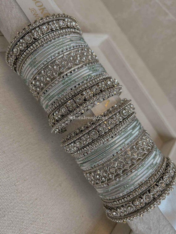 Silver Jewellery Bangle Set Indian Pakistani Jewelry Bangles Stack