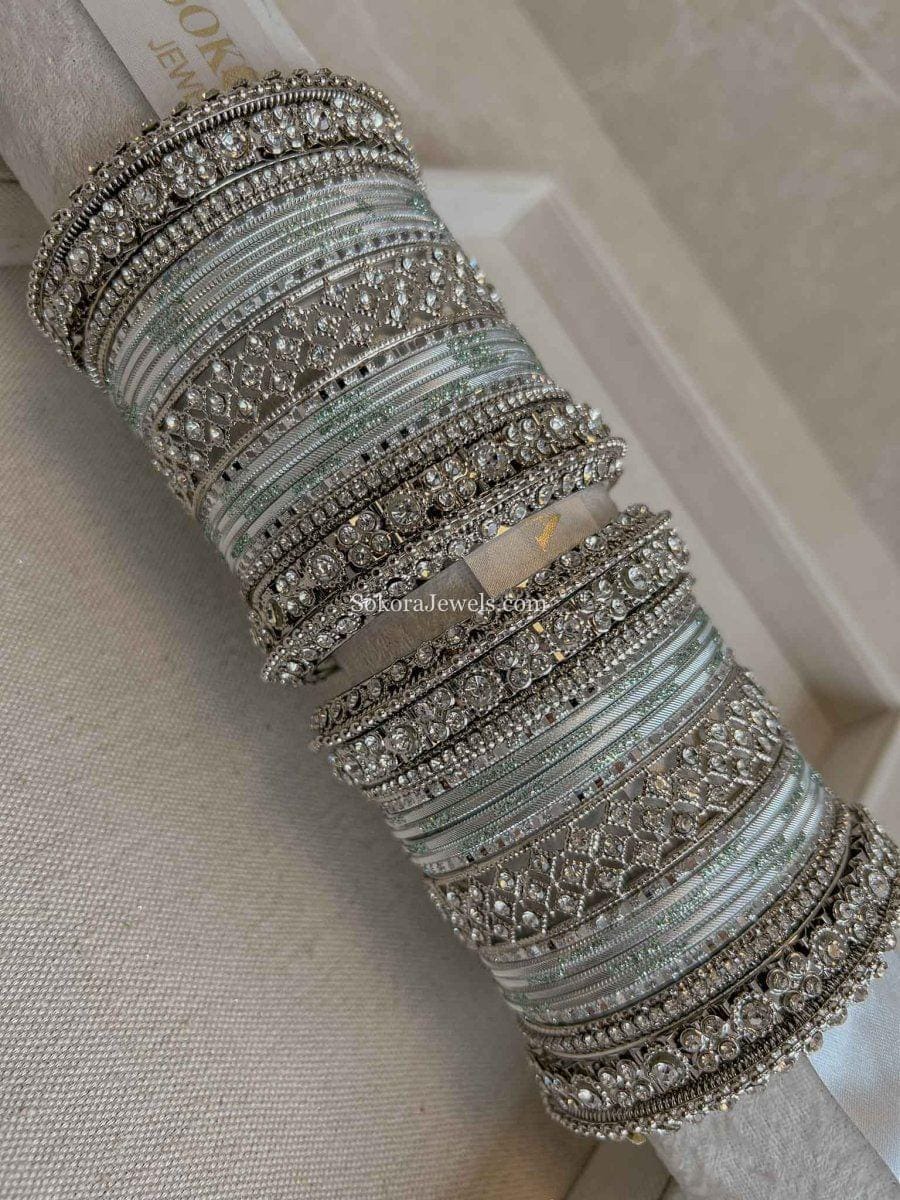 Silver Jewellery Bangle Set Indian Pakistani Jewelry Bangles Stack