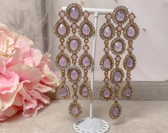 Crystal Drop Earrings - Lilac