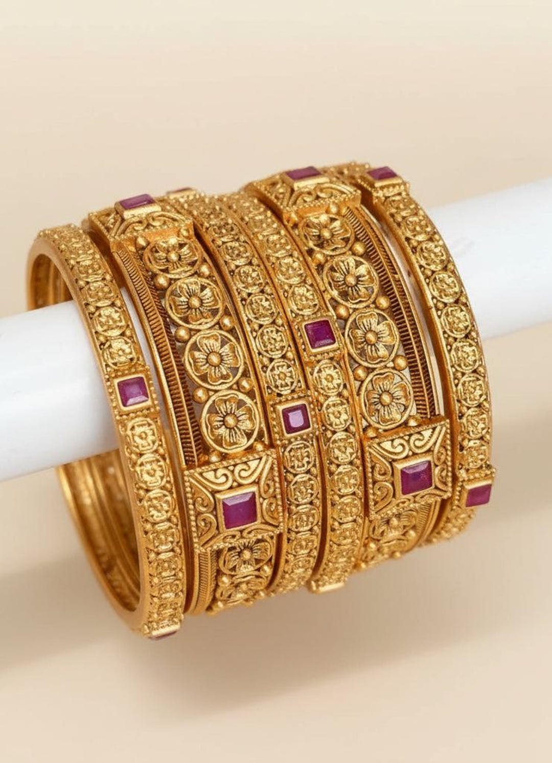 Square Gem Gold Bangles Set of 6 - Etsy Canada