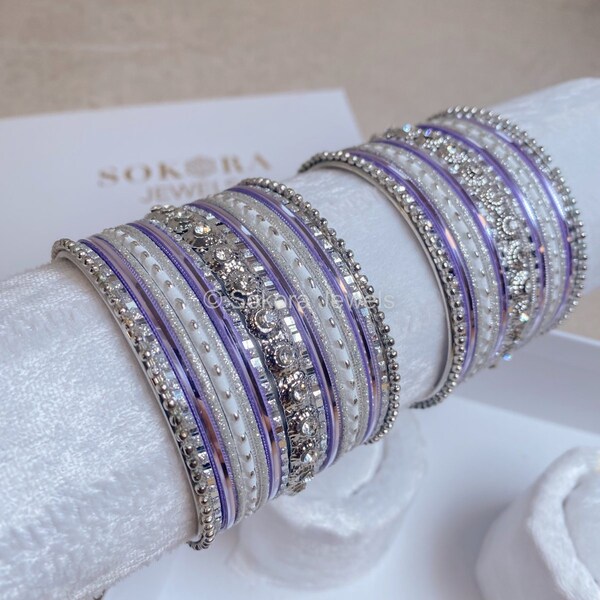 Small Silver & Lilac Bangle Set