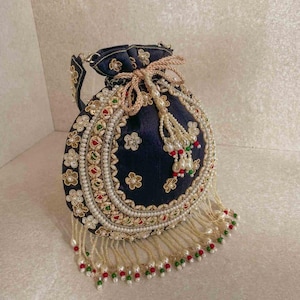 Raw Silk Bead Detail Potli Bag - 6 Colour Options - SOKORA JEWELSRaw Silk Bead Detail Potli Bag - 6 Colour Options