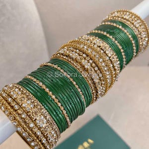 Regal Green and Golden Bangles Stack