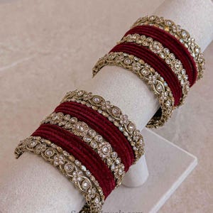 Mini Luxury Antique Gold & Maroon Velvet Bridal Bangle set