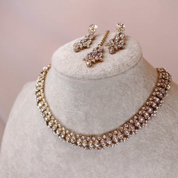 Freda Necklace set - Clear/Gold Crystal