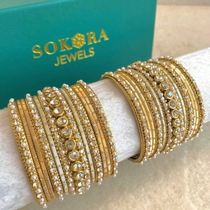 Arina Kleine Goldene Armreif Set Beide Arme Indischer Schmuck Pakistanische Traditionelle Chura Gold Schmuck Hochzeit Braut Armreifen Stapel Sokora Jewels