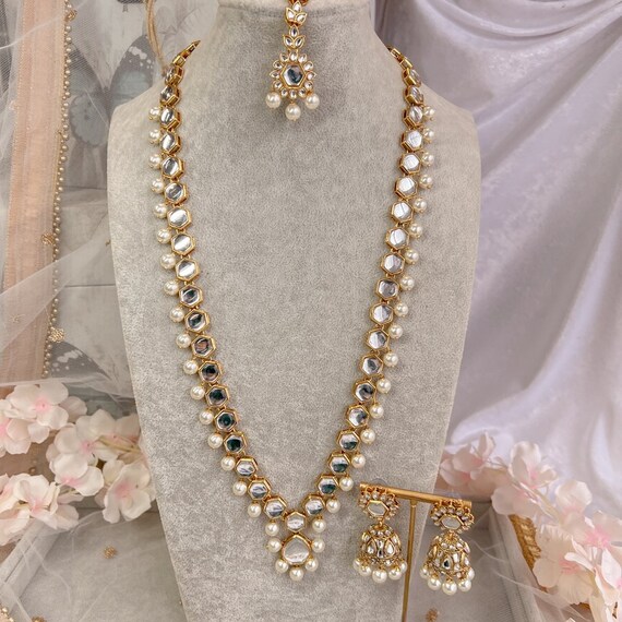 Minahil Long Necklace Set Pearl Etsy Canada