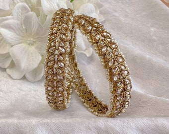 Vine Leaf Pearl & Crystal Antique Bangles