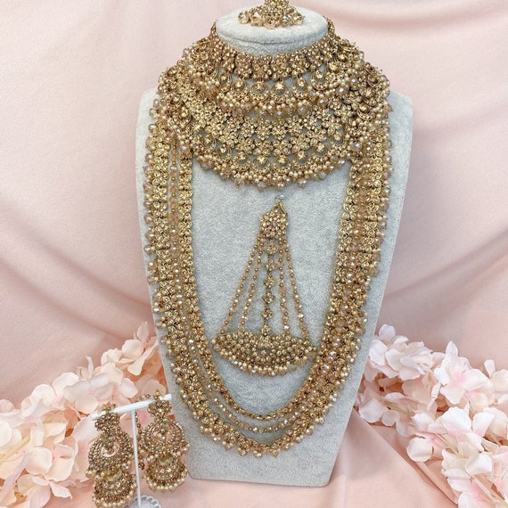 Choker and long necklace set gold deals