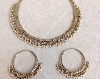 Parel oorringen, antiek goud, Indiase/Pakistaanse eenvoudige sieradenset, perfect als feestcadeau.