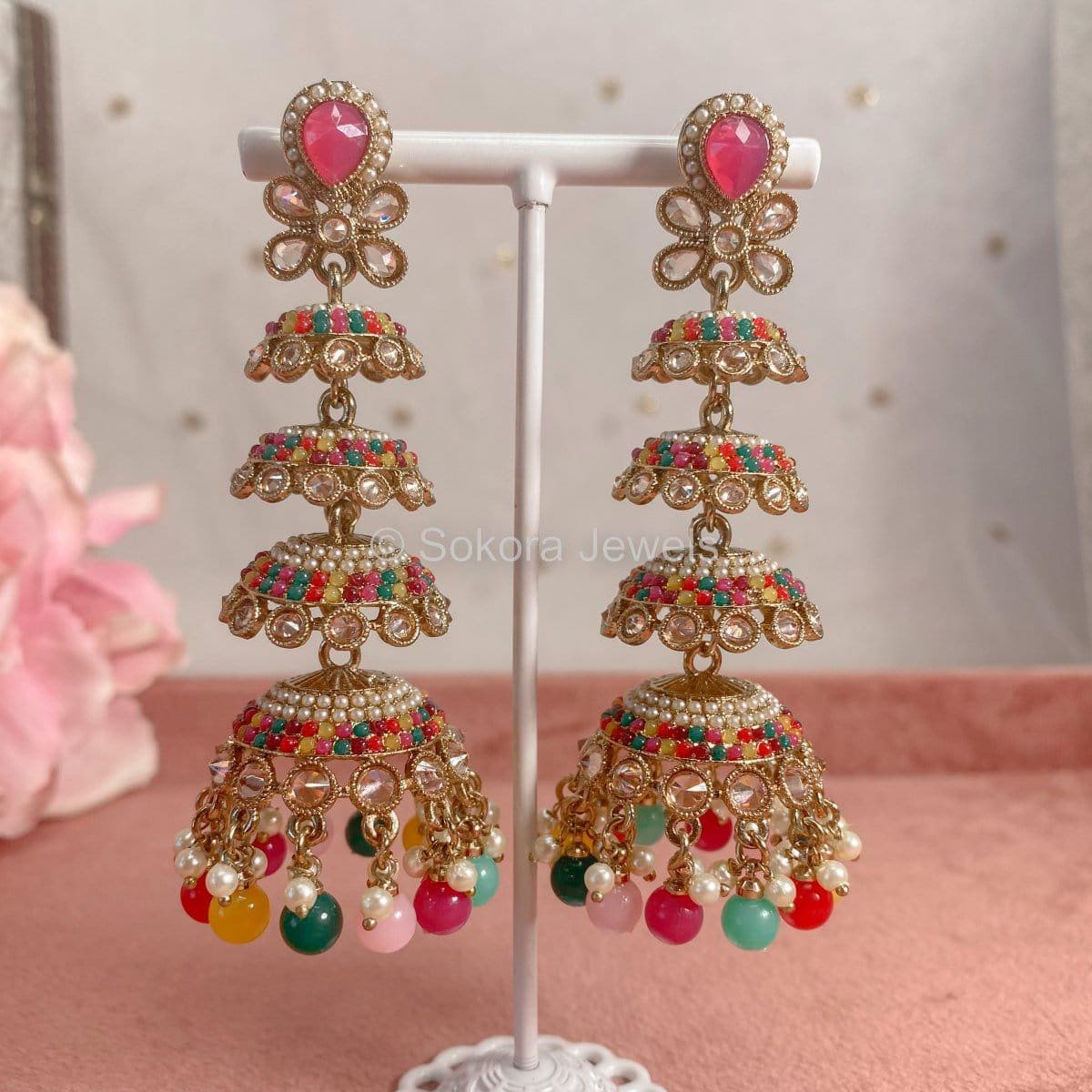 Cascading Jhumka Earrings - Multicolour