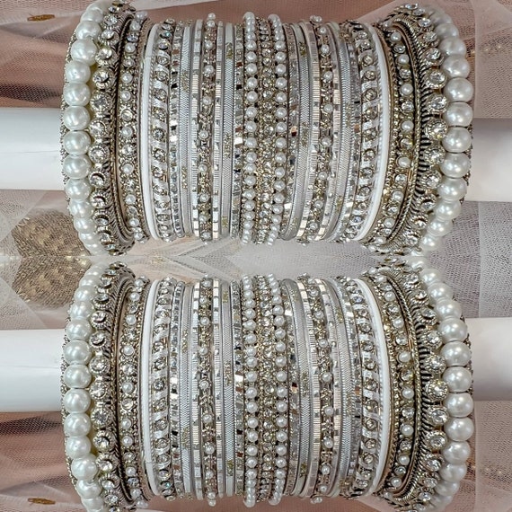Silver pearl best sale bangle