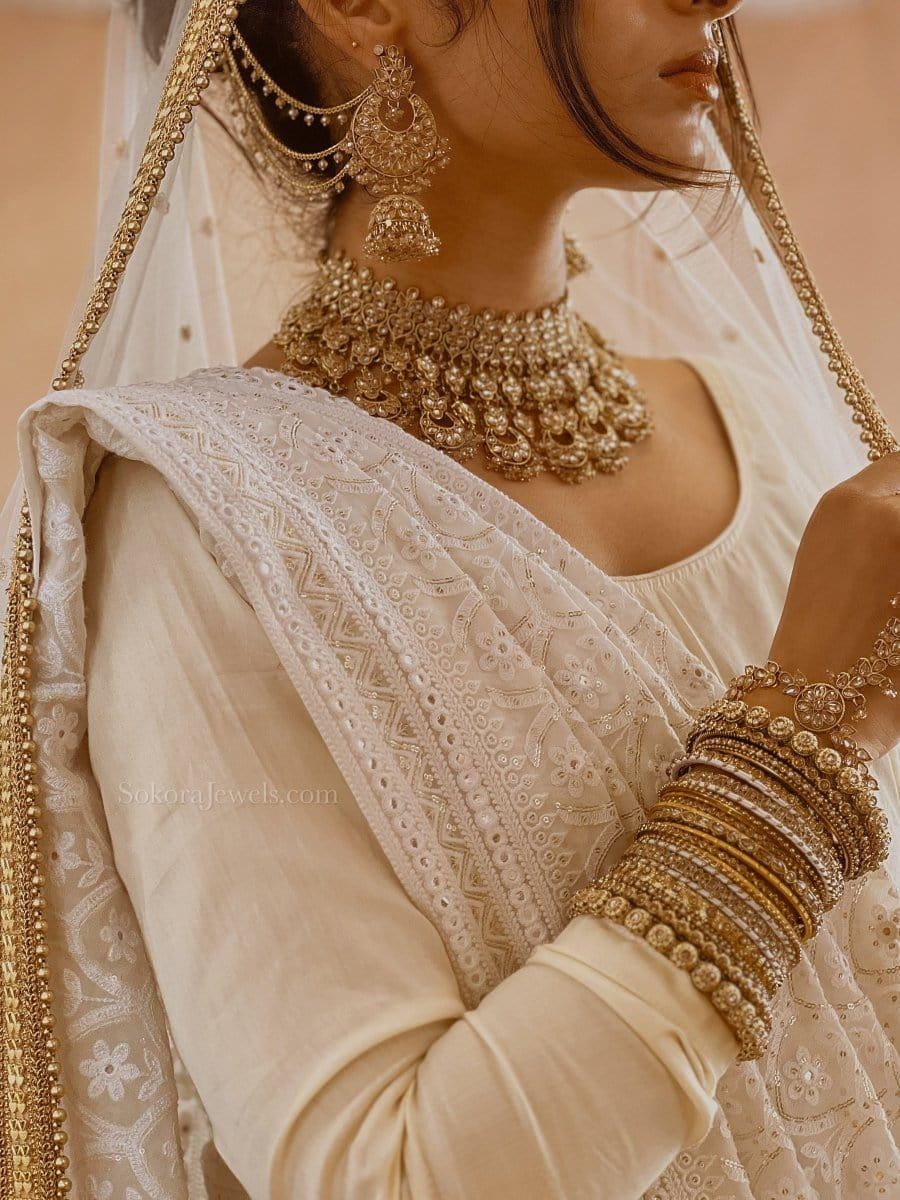 Taara Champagne Gold Choker Set Jhumka Earring Tikka Indian Bridal