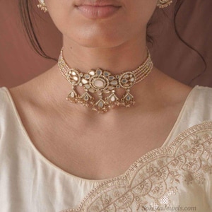 Lishba Mirrored Choker Set Adorned With Sparkling Mirror Stones And Champagne Beadwork Mini Earrings Wedding Walima Function Gift Sokora
