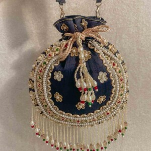 Raw Silk Bead Detail Potli Bag - 6 Colour Options - SOKORA JEWELSRaw Silk Bead Detail Potli Bag - 6 Colour Options