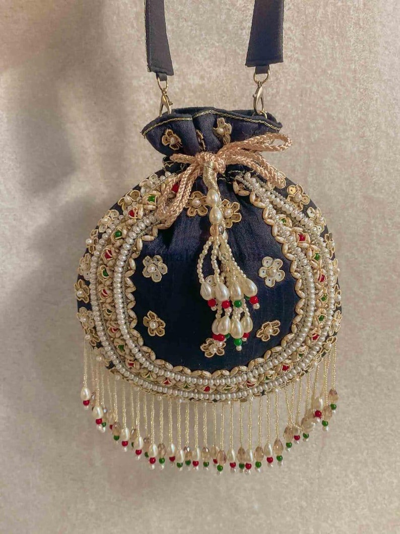 Raw Silk Bead Detail Potli Bag - 6 Colour Options - SOKORA JEWELSRaw Silk Bead Detail Potli Bag - 6 Colour Options