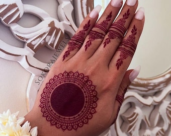 Henna-/Mehndi-Tattoo (temporär): Mandala (beide Hände) – Handaccessoire für Hochzeiten, Partys, indisch-pakistanisch, ethnisch