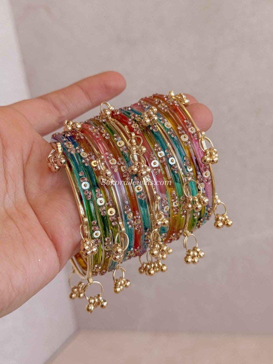 CHOHAN'S Braccialetti Indiani Churi – Set 24 Pezzi In Velluto Multicolore, Taglie 5.3-7.1, Per Matrimoni, Diwali E Festività - 5