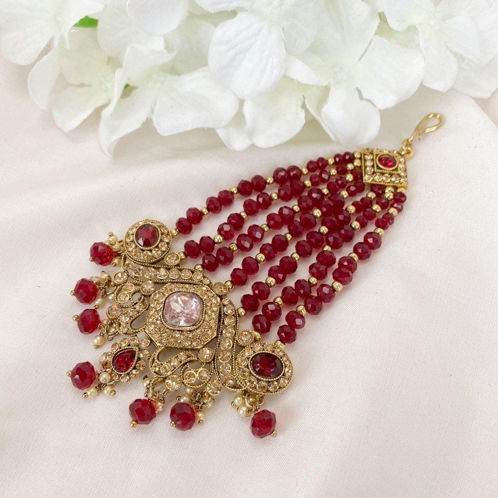 Monique Antique Gold Jhumar - Maroon