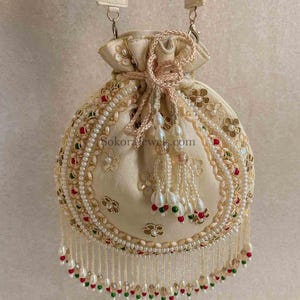 Raw Silk Bead Detail Potli Bag - 6 Colour Options - SOKORA JEWELSRaw Silk Bead Detail Potli Bag - 6 Colour Options