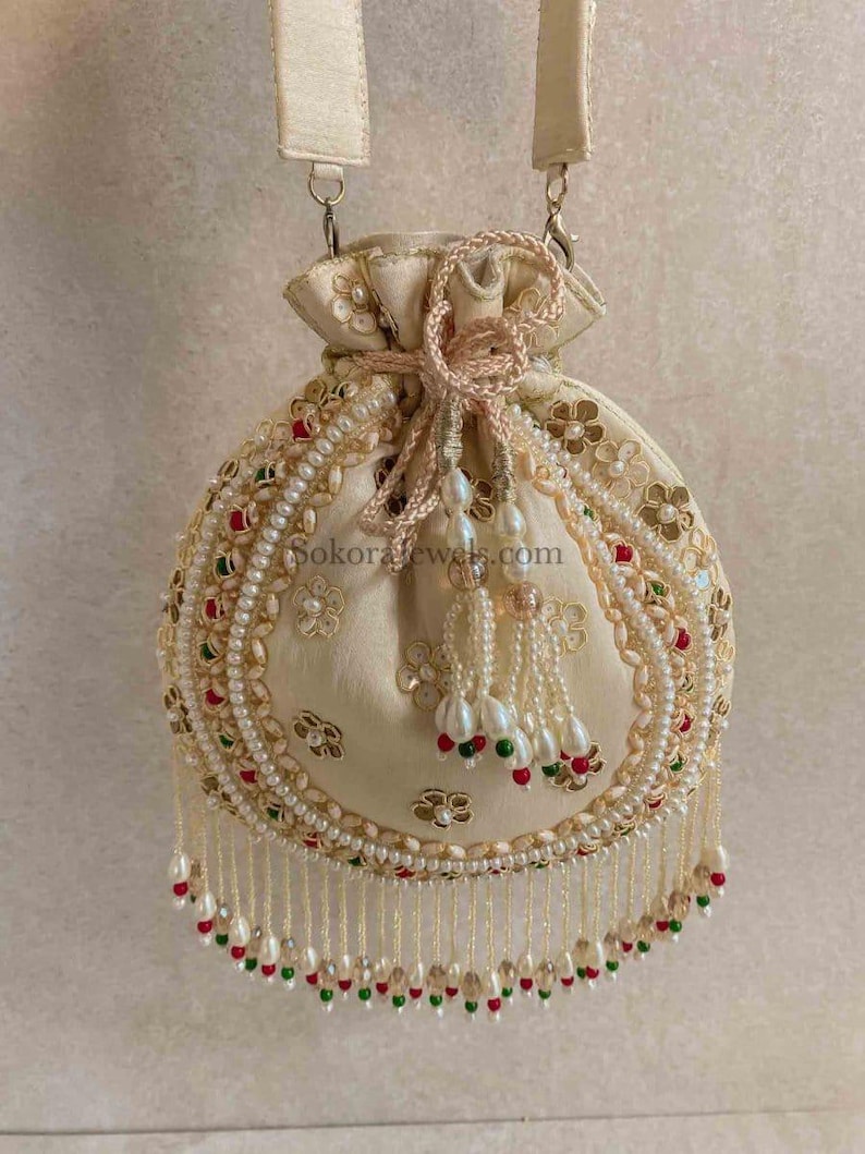 Raw Silk Bead Detail Potli Bag - 6 Colour Options - SOKORA JEWELSRaw Silk Bead Detail Potli Bag - 6 Colour Options