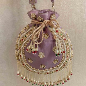 Raw Silk Bead Detail Potli Bag - 6 Colour Options - SOKORA JEWELSRaw Silk Bead Detail Potli Bag - 6 Colour Options