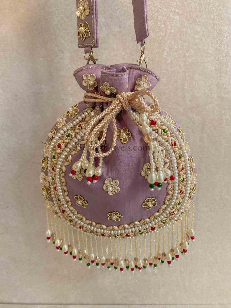 Raw Silk Bead Detail Potli Bag - 6 Colour Options - SOKORA JEWELSRaw Silk Bead Detail Potli Bag - 6 Colour Options
