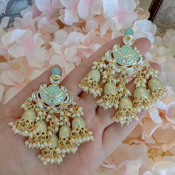 Rei Painted Jhumka Earrings Light Blue