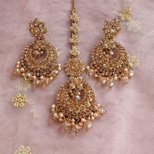 Meera Golden Earrings and Tikka set