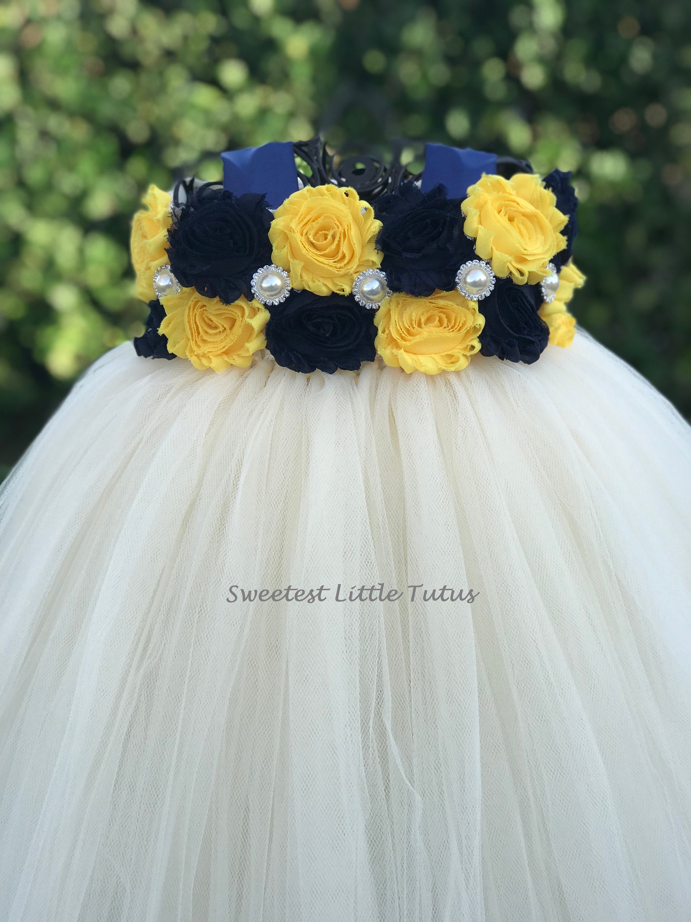 yellow and blue flower girl dresses