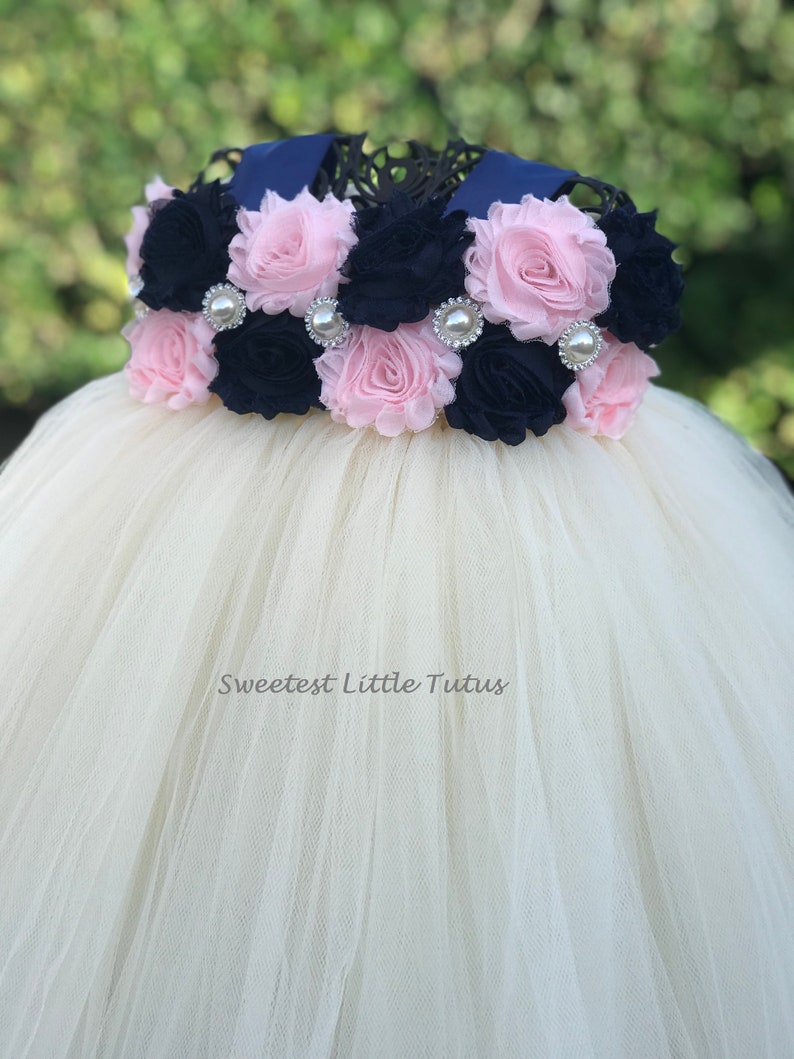 navy blue and blush pink flower girl dresses