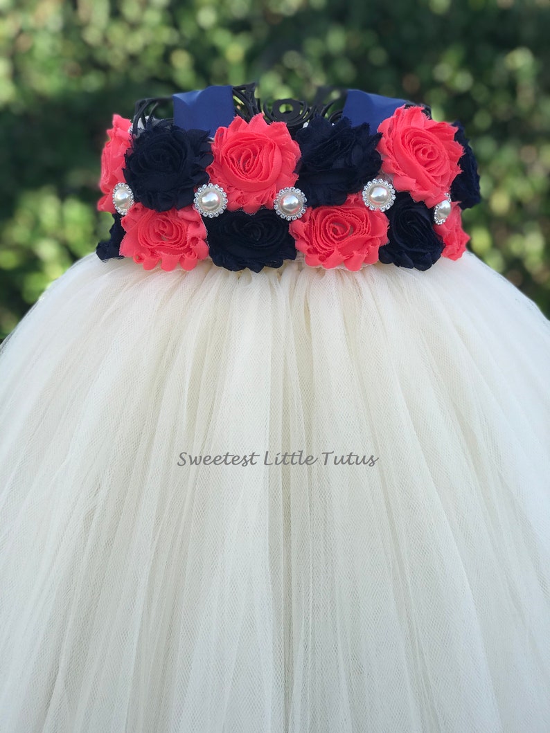 navy blue and coral flower girl dresses