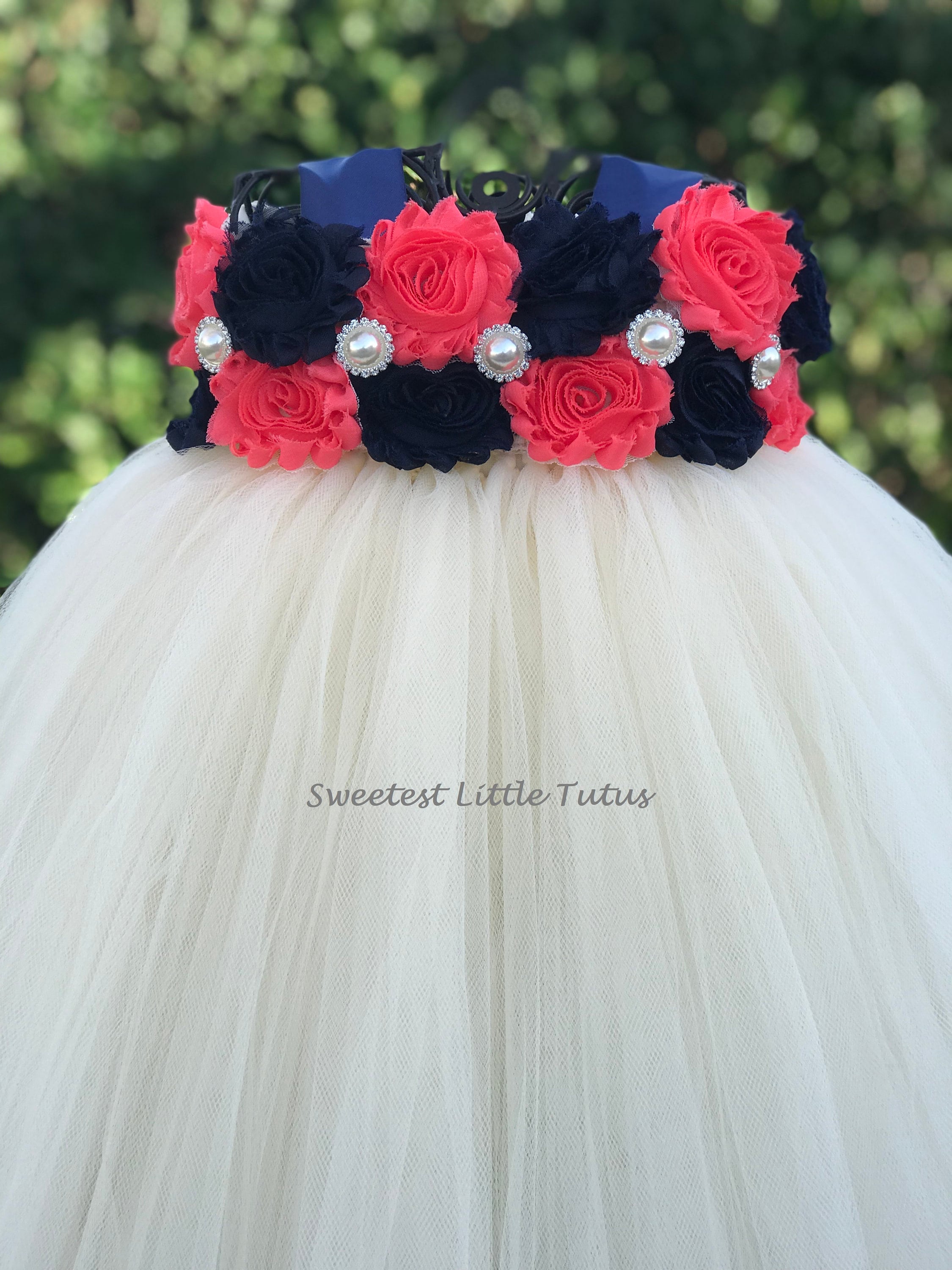 navy blue and coral flower girl dresses