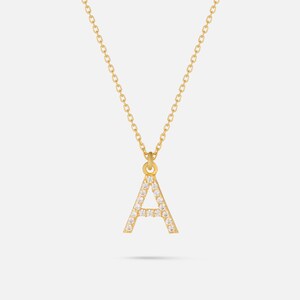 14K Gold Letter Necklace  Personalized Initial Pendant with Zircon  Custom Gift for Her