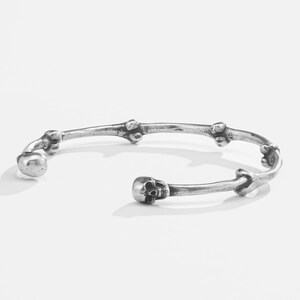Silver Kalvariam Bracelet - Sterling Silver Skull Bangle, Adjustable Open Cuff Design