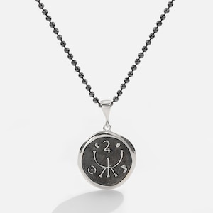 Silver Jupiter Seal Necklace - 925 Sterling Silver Pendant, Oxidized Finish, Chain Options
