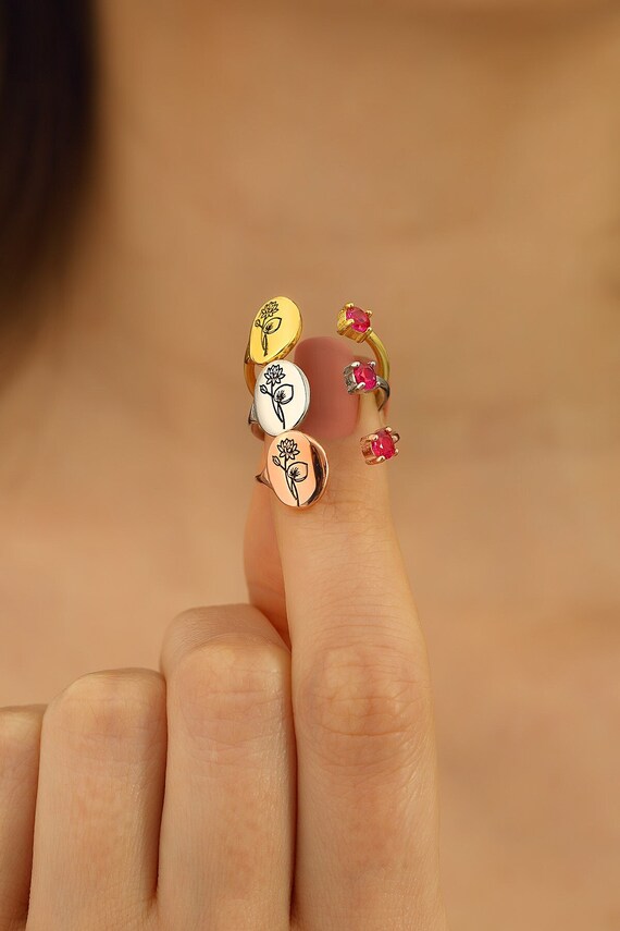 Birth Flower Birthstone July Birth Flower Open Ring July Etsy