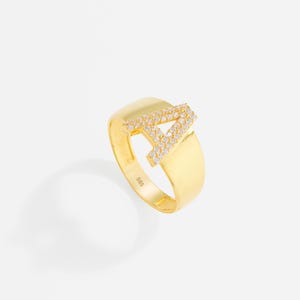 Personalized Gold Initial Ring 14K Solid Gold Letter Ring with Zircon Stones Custom Name Ring Gift for Her Minimal Statement Jewelry