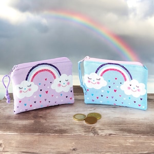 Geldbörse für Kinder mit Regenbogenwolken in lila oder blau