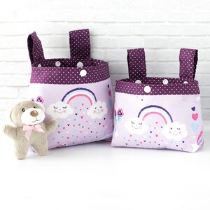 Handlebar bag for children with rainbow clouds purple