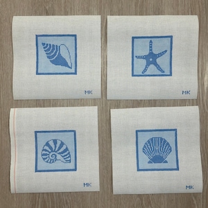 Shell Coasters Needlepoint Canvas - Set of Four or Single Canvas