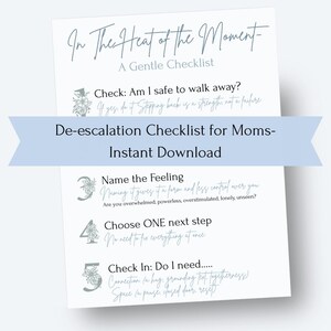Afdrukbare de-escalatiechecklist voor moeders – tool voor het resetten van woede en emotionele regulatie – digitale download