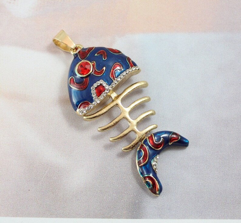 Blue Fish Pendant for DIY Necklace Red Fish Pendant Blue Fish Bead Red Crystal Fish Bead Gold Fish Bone Bead Goldfish DIY Jewelry Gift Craft